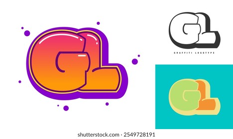 Design do logotipo GL para festival ou festa. Letra inicial g e l em estilo grafite. Creative moderno lettering nome da empresa de tipografia de fonte. Logotipo ou identidade da moda infantil. Ilustração vetorial.