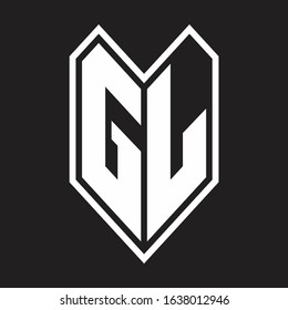 GL Logo monogram with emblem line style isolated on black background