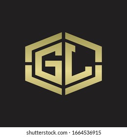 GL Logo monogram with hexagon shape and piece line rounded design tamplate on gold colors