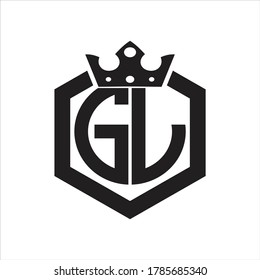 GL Logo monogram rounded by hexagon shape with crown design template on white background