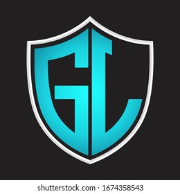 GL Logo monogram with shield shape isolated blue colors on outline design template