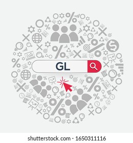 GL mean (general ledger) Word written in search bar,Vector illustration.