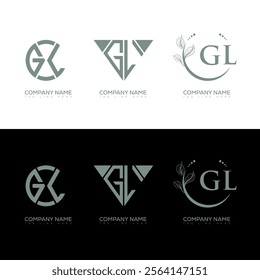 GL minimalist and classic logo set design. GL monogram circle shape vector. GL unique design.
