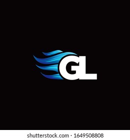 GL monogram logo with blue fire style design template