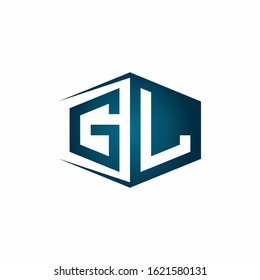 GL monogram logo with hexagon shape and negative space style ribbon design template