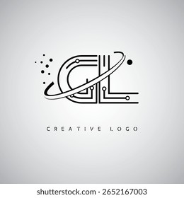 GL Orbit Monogram Logo – Futuristic Minimal Letter mark with Circular Line Art, Tech-Inspired Dots and Space Motion Concept for Modern Branding Identity