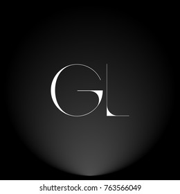 GL White thin minimalist LOGO Design with Highlight on Black Background.