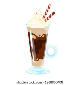Glace coffee icon for menu design. Vector illustration, isolated on white background.