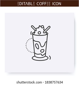Glace coffee line icon.Type of coffee drink, cold brewed with ice cream and whipped cream. Coffeehouse menu. Different caffeine drinks receipts concept. Isolated vector illustration. Editable stroke svg