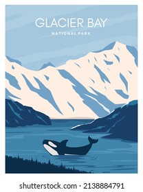 Glacier Bay National Park landscape travel to United States of America. vector background illustration suitable for art print, travel poster, postcard, greeting card,
greeting card, banner.