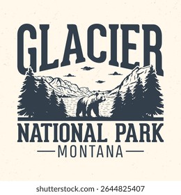 Glacier Bay National Park, Montana - Design de camisetas de aventura para o turismo