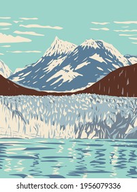 Glacier Bay National Park and Preserve with Tidewater Glaciers Mountains Fjords Located West of Juneau Alaska WPA Poster Art