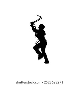 Glacier climber ice climbing silhouette. 