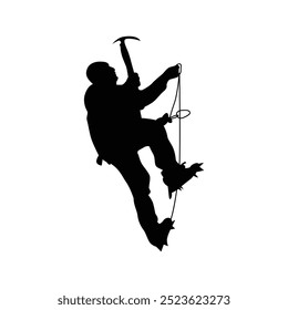 Glacier climber ice climbing silhouette. 