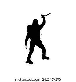 Glacier climber silhouette in Nepal. Climber stylized vector illustration. Nepal glacier climber silhouettes isolated on white background