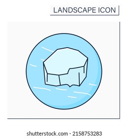 Glacier color icon. Large mass of moving ice. Slowly moving iceberg fragment, accumulation of snow.Landscape concept.Isolated vector illustration