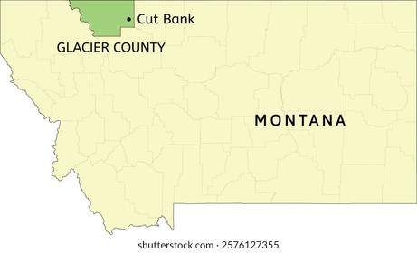 Glacier County and city of Cut Bank location on Montana state map