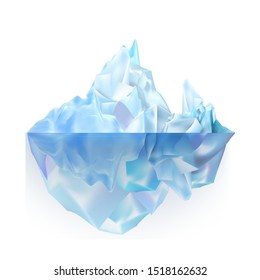 Glacier Icy Rock Floating On Sea Water Vector. Beautiful Glacier Aqua Alasca Climb With Under Sea And Icecap Part. Big Iceberg Broking And Dangerous For World Climate System Realistic 3d Illustration