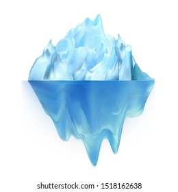 Glacier Icy Rock Floating On Water Waves Vector. Huge Glacier Aquatic Polar Hill With Undersea And Icecap Part. Colorful Float Majestic Ice Glacial Chunk Island. Warming Realistic 3d Illustration