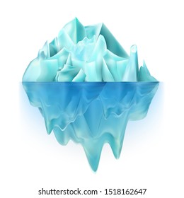 Glacier Icy Rock Floating On Ocean Water Vector. Big Glacier Aqua North-polar Climb With Undersea And Icecap Part. Color Float Majestic Ice Chunk Island. Global Warming Realistic 3d Illustration