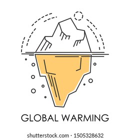 Glacier melting and global warming, natural disaster ecological problem isolated icon vector. Antarctic ocean level rising, environment and ecology. Greenhouse effect, temperature rise, weather shift