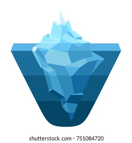 Glacier, melting moving ice cube. Blue accumulation of snow, a large piece of solid ice. Vector flat style cartoon illustration isolated on white background