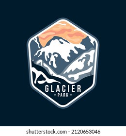 Glacier National Park emblem patch illustration logo template in dark background