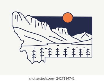 Glacier National Park in Montana mono line vector illustration design