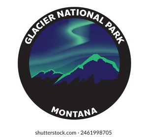 Glacier National Park Montana Northern Lights Aurora Borealis Vektorgrafik Logo