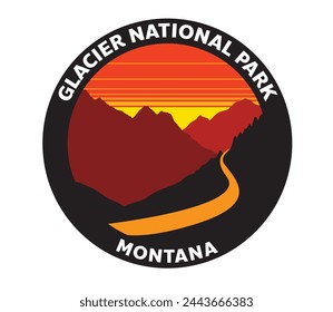 Glacier National Park Montana Vector Logo Sonnenuntergang Auf der Sonnenstraße