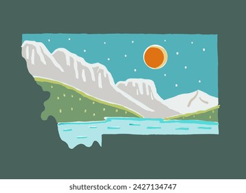 Glacier National Park Montana Vintage Handzeichnung Vektor-Illustration