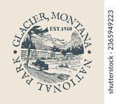 Glacier National Park, Swiftcurrent, MT, USA Stamp Travel Passport. Design Retro Symbol Country. Old Vintage Postmark.