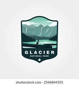 glacier national park vector patch with with a beautiful view of the lake and mountains in the background