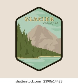 glacier national park vintage logo, icon and symbol vector illustration design, landscape view mountain and river travel vintage logo design