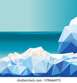 glacier on the seaside, low poly style, arctic landscape