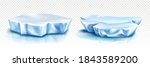 Glaciers, iceberg pieces, blue blocks of ice, frozen water and snow isolated on transparent background. Vector realistic set of cold arctic, polar or antarctic floes drifting in sea
