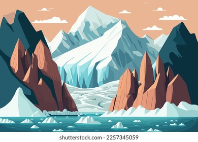 Glaciers and the icebergs of Antarctica nature landscape illustration vector in flat color cartoon style