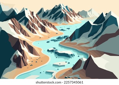 Glaciers and the icebergs of Antarctica nature landscape illustration vector in flat color cartoon style