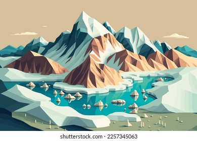 Glaciers and the icebergs of Antarctica nature landscape illustration vector in flat color cartoon style