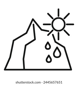 Glaciers melting on sun icon outline vector. Global climate problem. Nature disasters