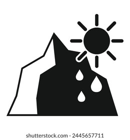 Glaciers melting on sun icon simple vector. Global climate problem. Nature disasters