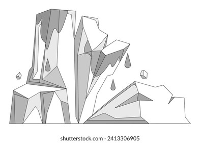 Ilustración vectorial de los glaciares. Inundaciones congeladas, a la deriva en silencio, cuentan historias aventuras polares indecibles de Glaciares, como ríos congelados, tallan su marca en la naturaleza facial El desierto antártico