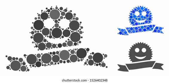 Glad award ribbon mosaic for glad award ribbon icon of round dots in variable sizes and color tinges. Vector dots are united into blue mosaic. Dotted glad award ribbon icon in usual and blue versions.