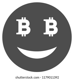 Glad Bitcoin smiley vector pictograph. Style is flat graphic gray symbol.