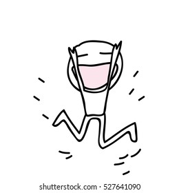 glad boy jumping and laughing