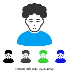 Glad Brunet Man vector pictograph. Vector illustration style is a flat iconic brunet man symbol with gray, black, blue, green color variants. Person face has cheerful feeling.