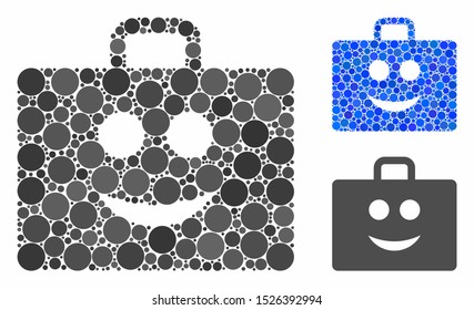 Glad case mosaic for glad case icon of small circles in variable sizes and color hues. Vector small circles are united into blue illustration. Dotted glad case icon in usual and blue versions.