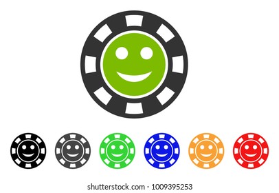 Glad Casino Chip icon. Vector illustration style is a flat iconic glad casino chip symbol with grey, yellow, green, blue, red, black color variants. Designed for web and software interfaces.