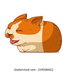 A Glad Cat, isolated vector illustration. Cute cartoon picture for children of a yawning kitty. Simple drawing of a funny laughing cat on white background. Drawn feline sticker. A meowing cat