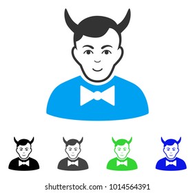 Glad Devil vector pictogram. Vector illustration style is a flat iconic devil symbol with gray, black, blue, green color versions. Human face has smiling emotion.